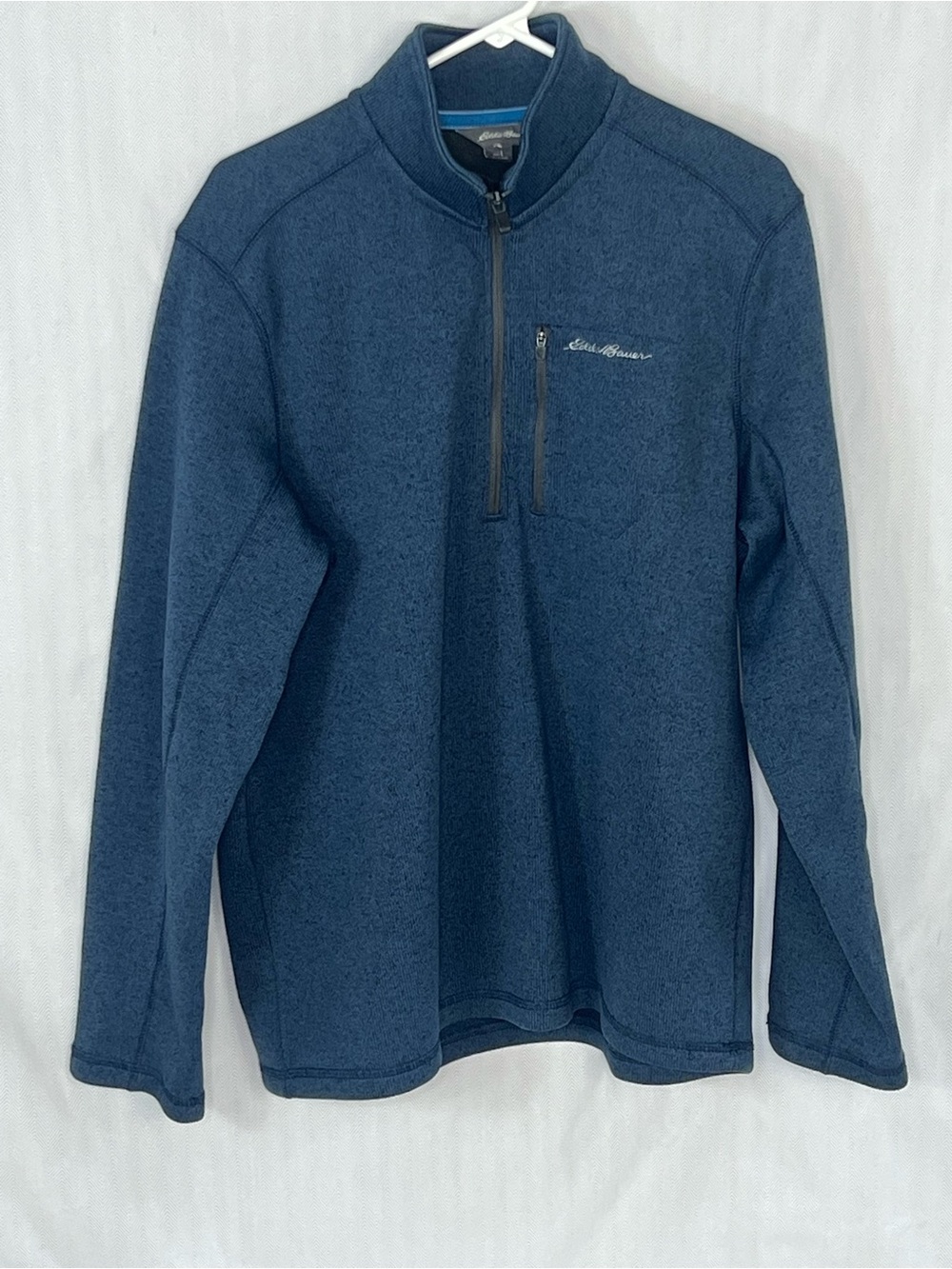 Eddie Bauer Sweater Blue Pullover 1/4 Zip Long Sleeves Stand Up Collar L👍